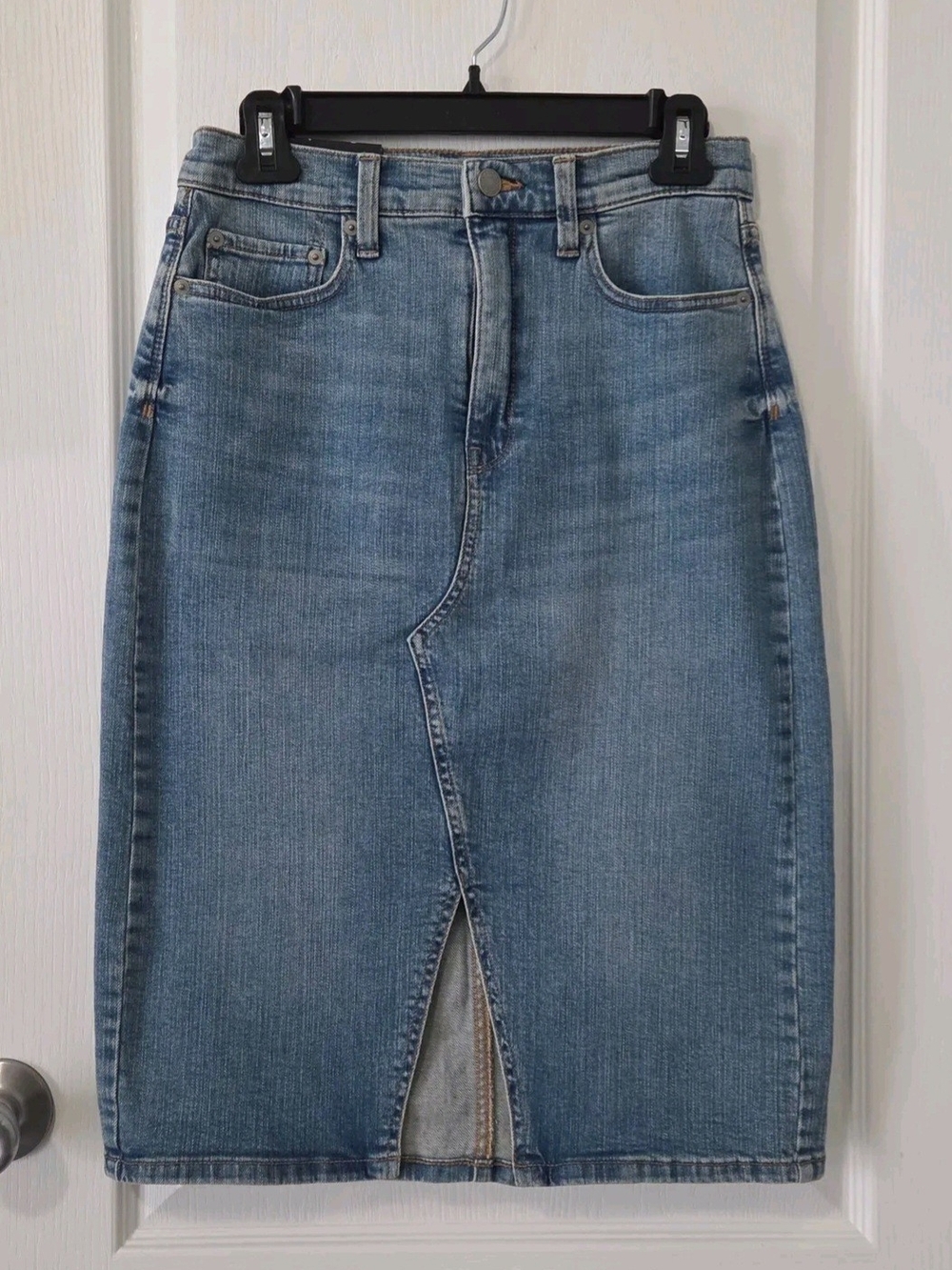Banana Republic Blue Straight-Leg Denim Skirt with Front Slit